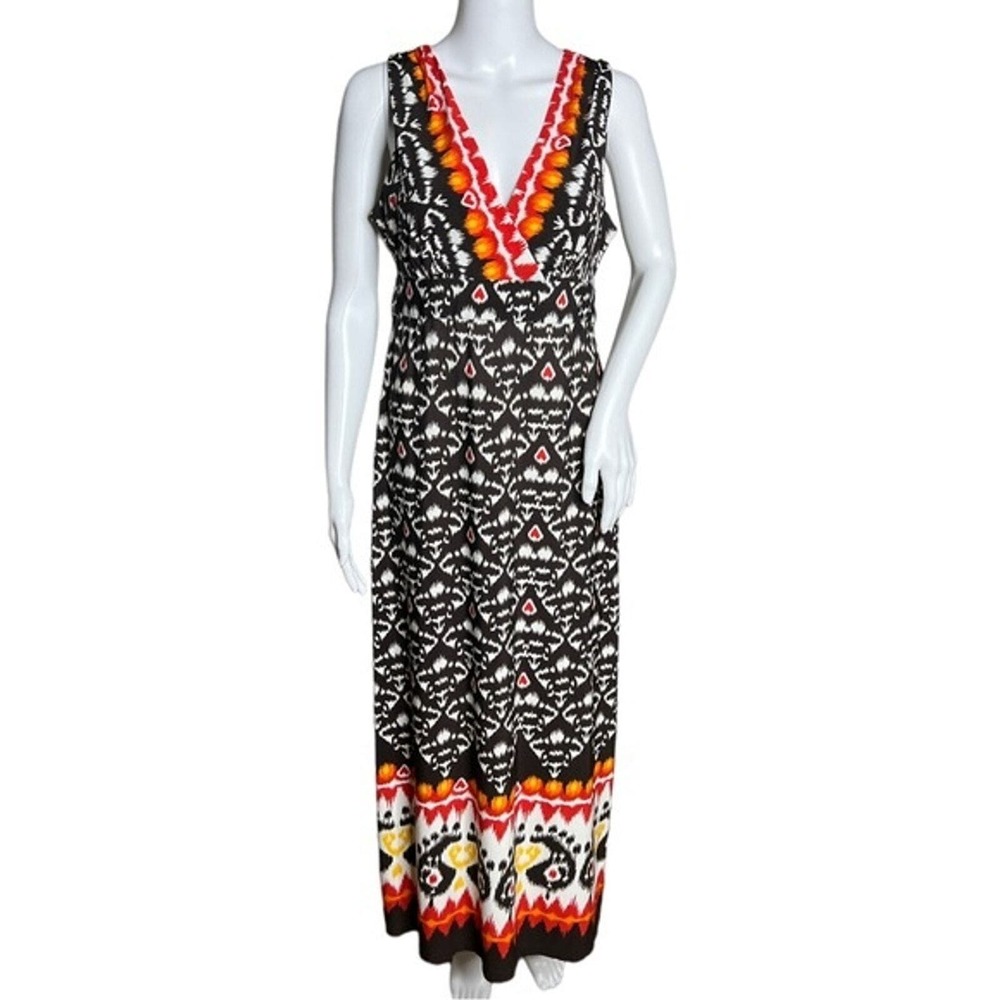Chicos Dress Womens Small‎ Maxi Black White Red Aztec Print Boho Bohemian Party